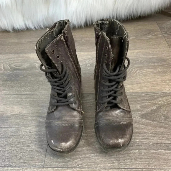 Aldo Women's Combat Moto Biker Boots Army Utility Brown Buckles Zipper Size 5 - Picture 3 of 14